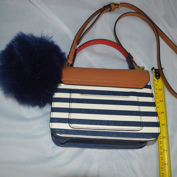 Aldo cross body purse or hand bag blue and white strip with red and gold accents - Picture 2 of 4